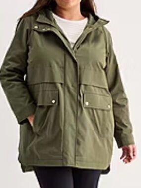 Liz Claiborne Olive Green Hooded Midweight Anorak Spring Fall Jacket Sz 3X